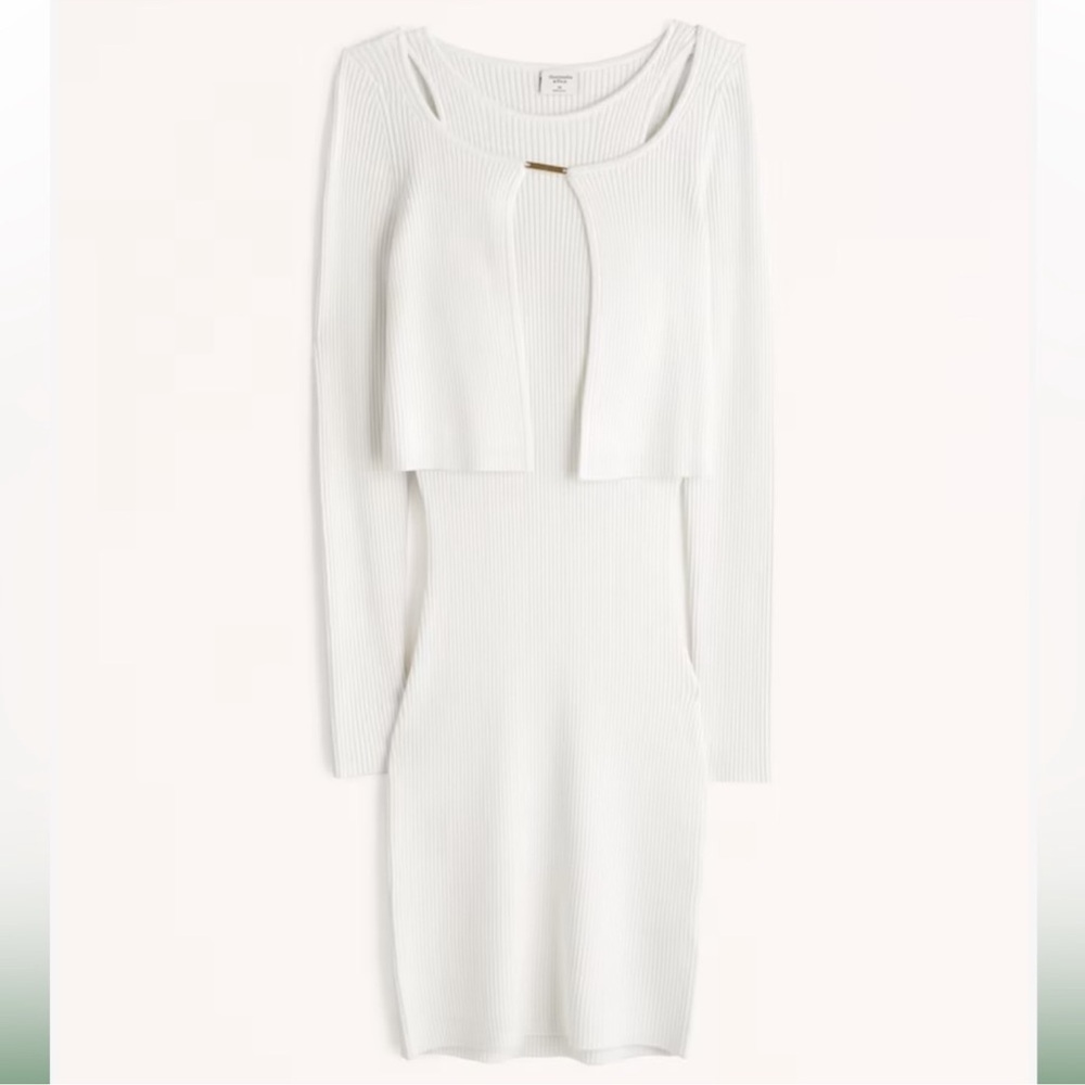 Abercrombie & Fitch White Ribbed Knit Dress with Cropped Cardigan
